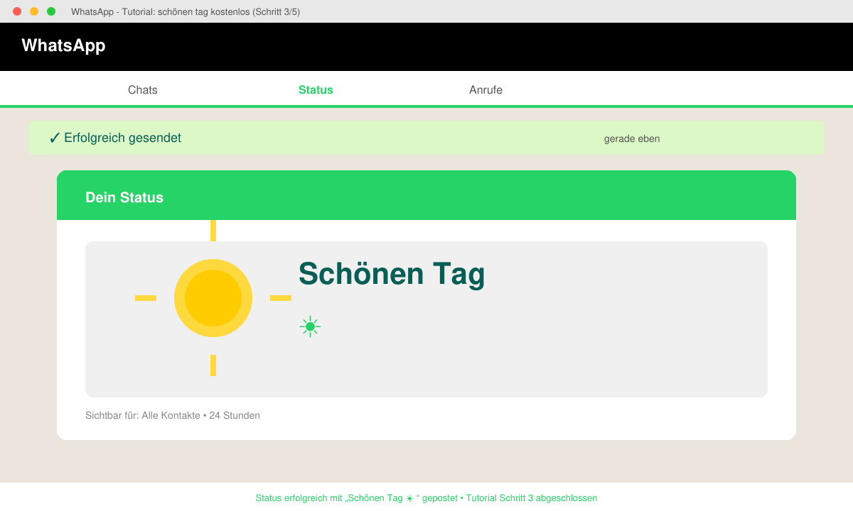 Ergebnis eines erfolgreich gesendeten schönen Tag Grußes in WhatsApp