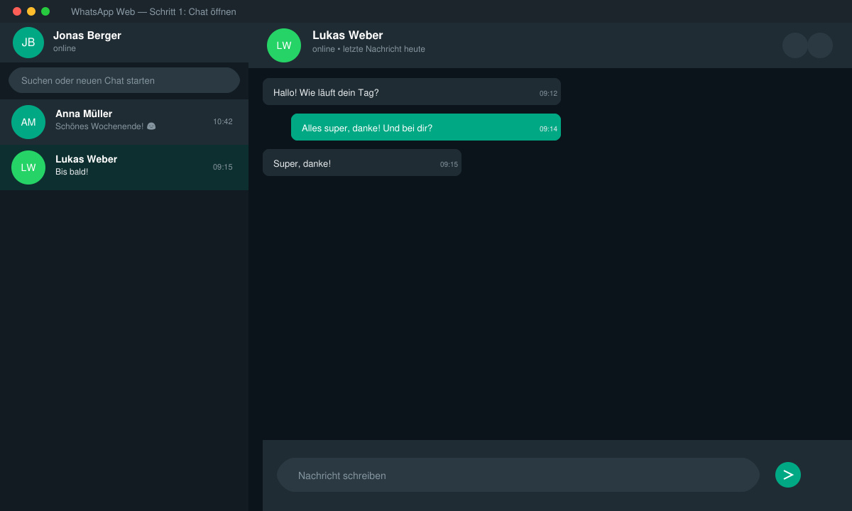 WhatsApp Chat öffnen und Kontakt für Wochenendgruß auswählen