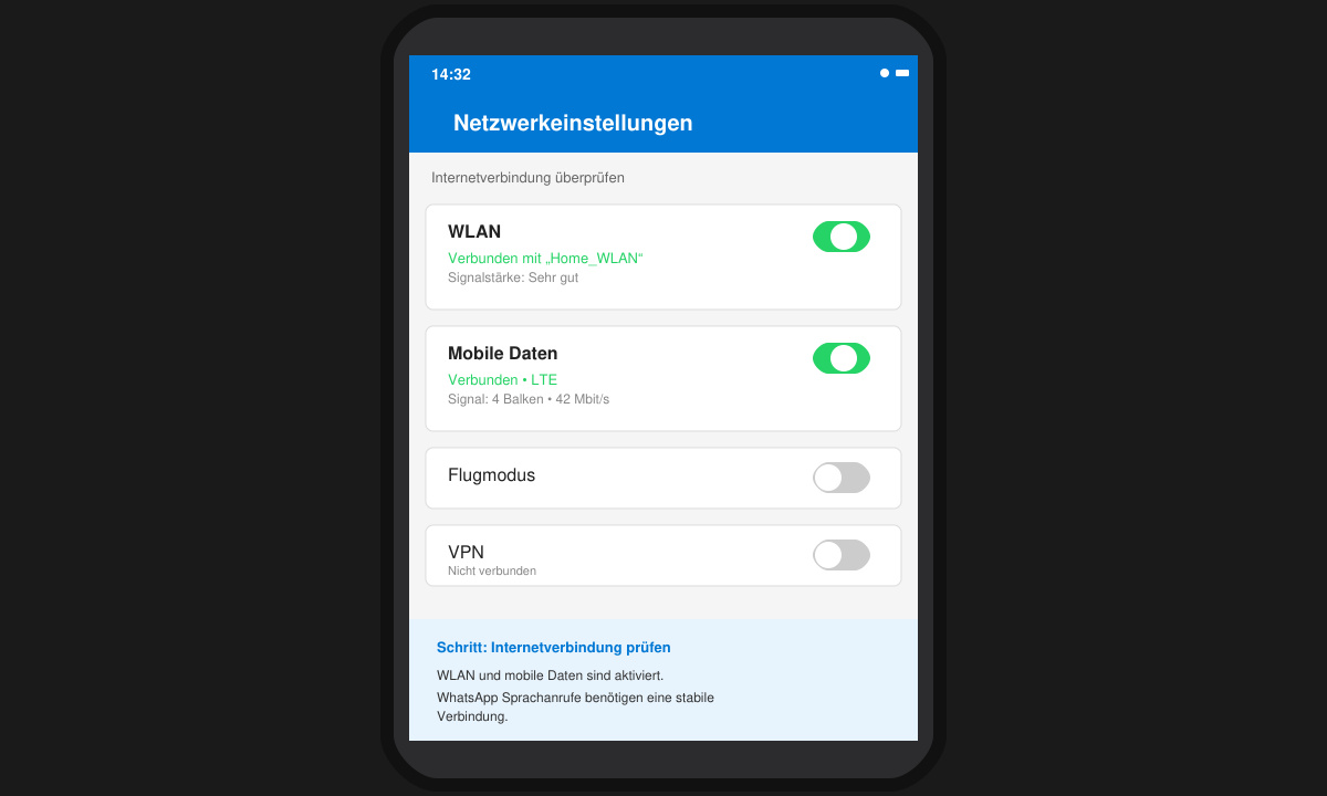 Ansicht der Netzwerkeinstellungen auf einem Android- oder iPhone-Display