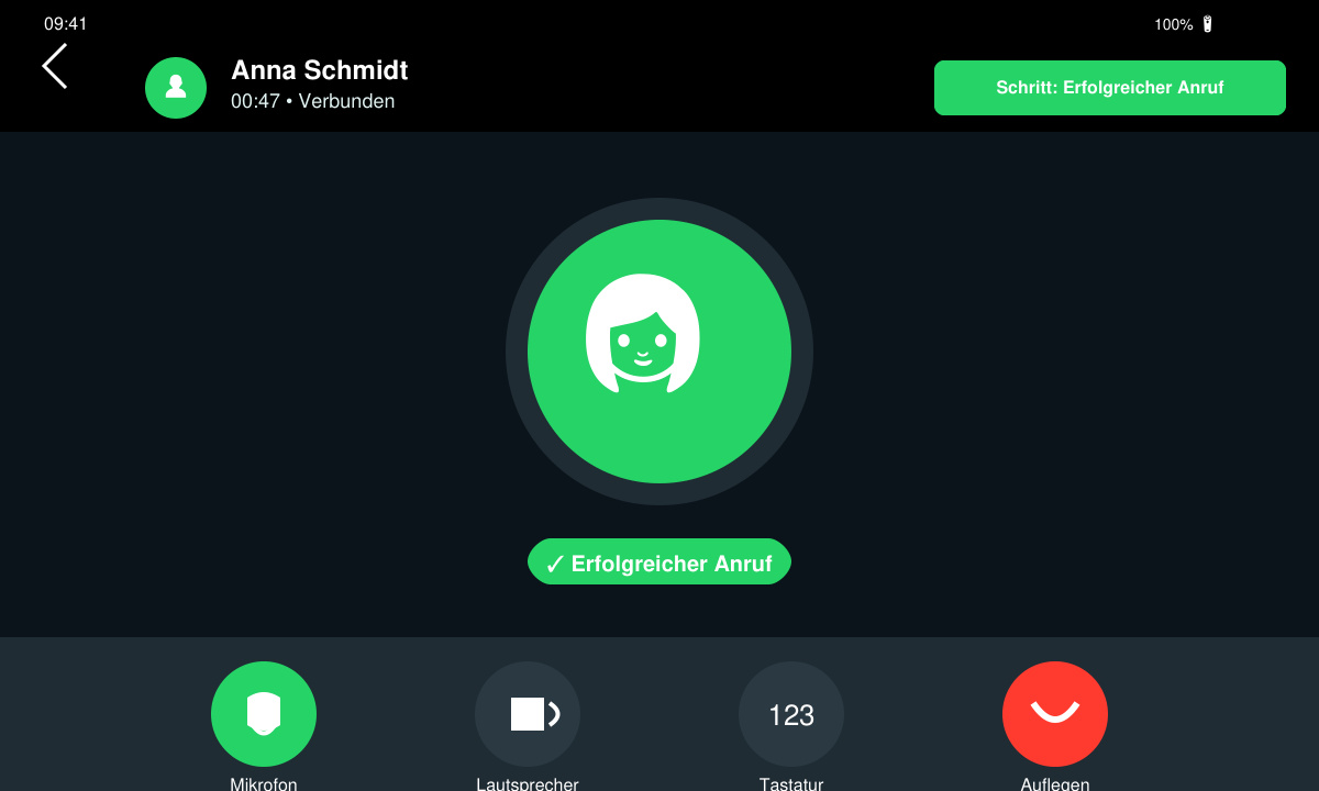 WhatsApp-Sprachanruf, der erfolgreich verbunden ist und die Sprechblase zeigt
