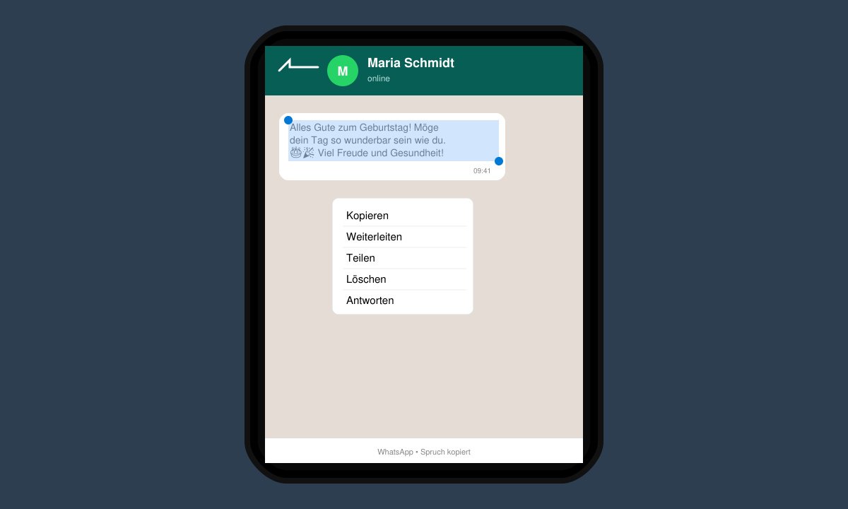 Kopieren eines Geburtstagsspruchs aus dem Browser auf dem Handy