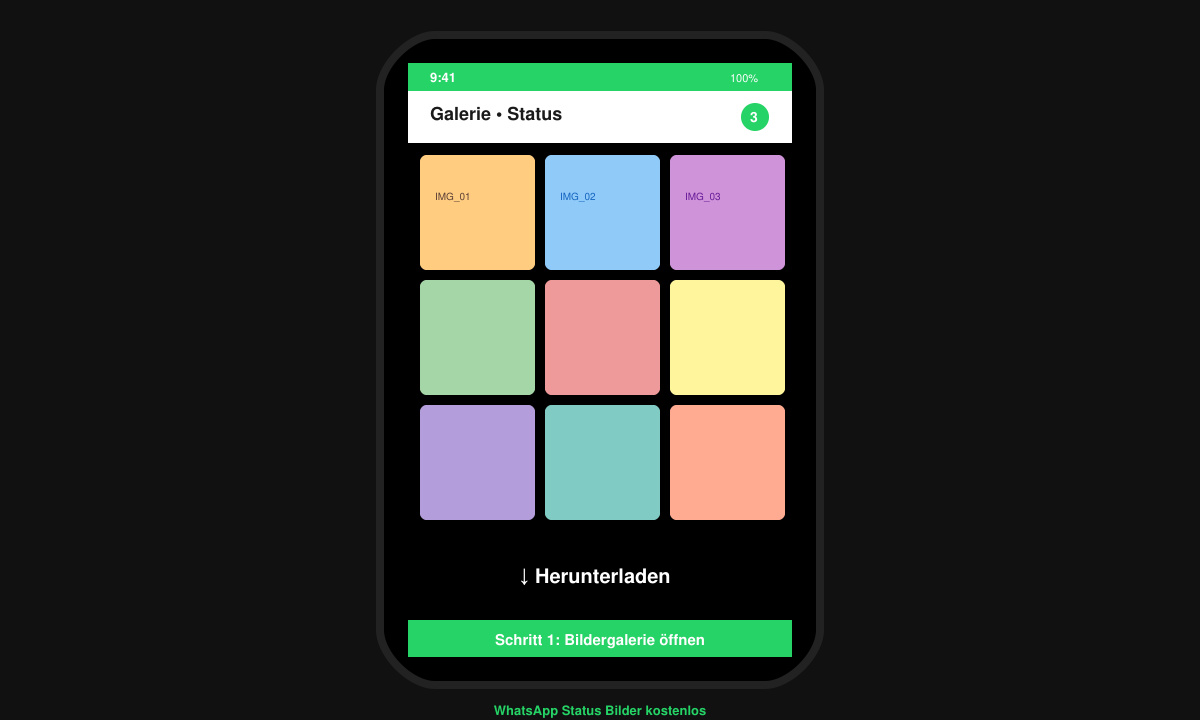 Smartphone-Bildschirm mit geöffneter Bildergalerie und Download-Button