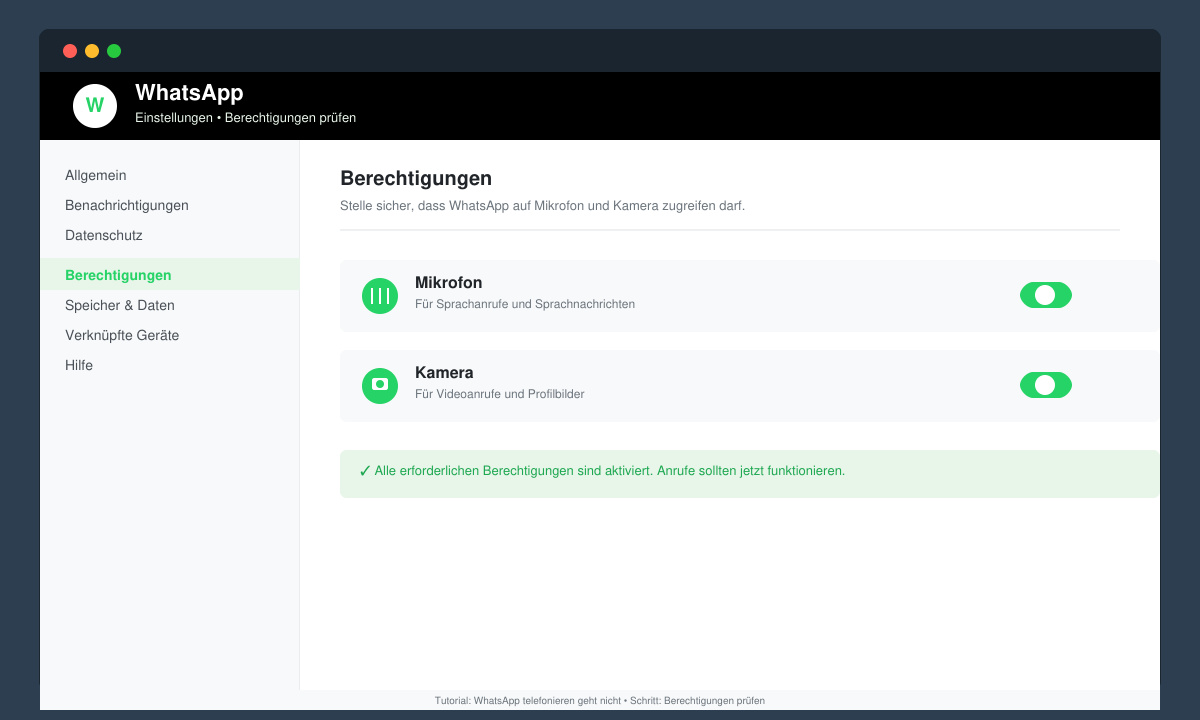 WhatsApp-Berechtigungseinstellungen mit aktiviertem Mikrofon auf dem Smartphone