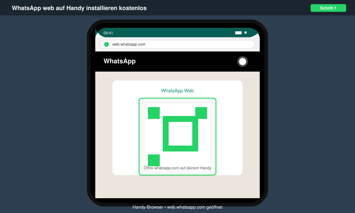 Browser auf dem Handy mit geöffneter WhatsApp Web Seite
