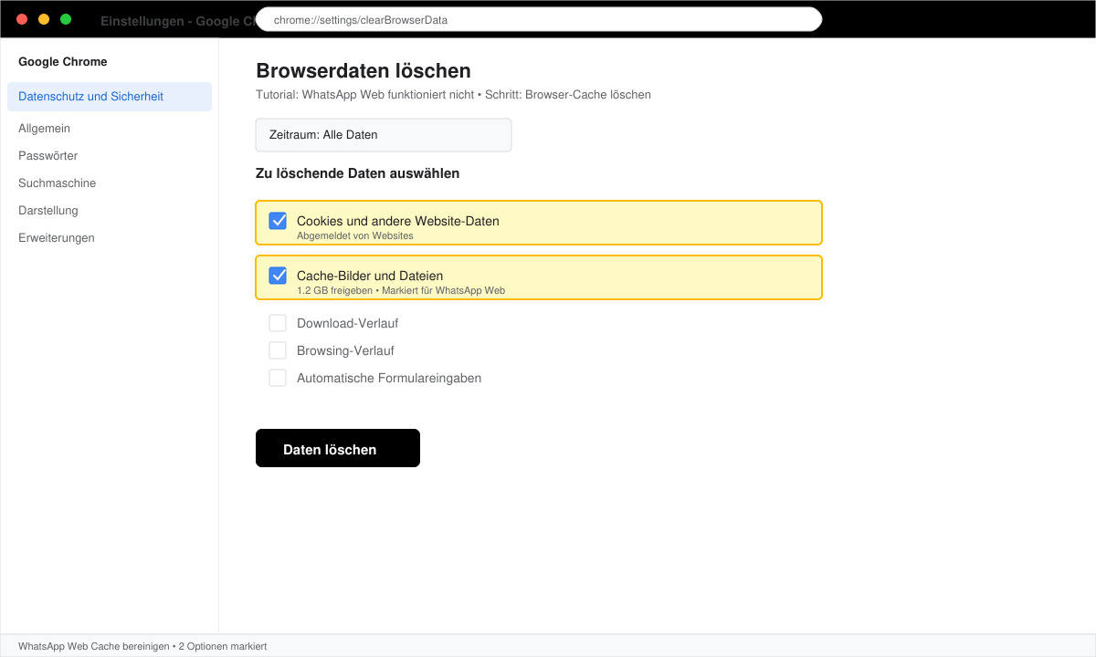 Browser-Cache löschen bei WhatsApp web funktioniert nicht