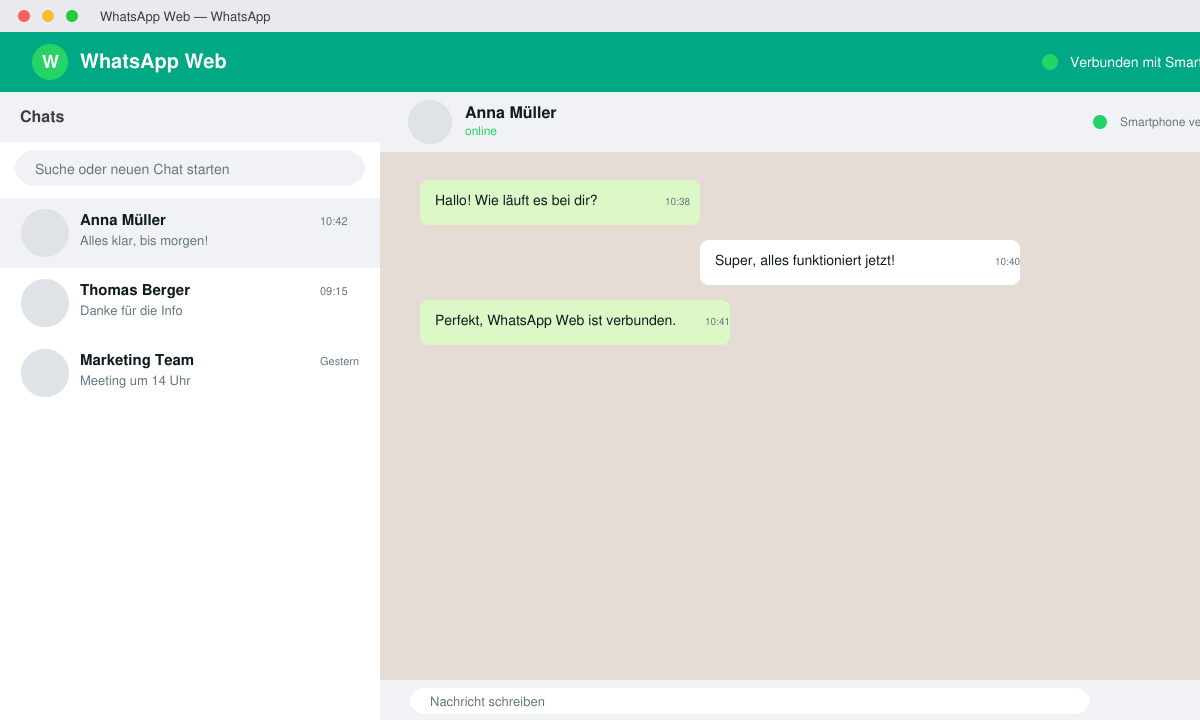 Erfolgreiche WhatsApp Web Verbindung nach Fehlerbehebung