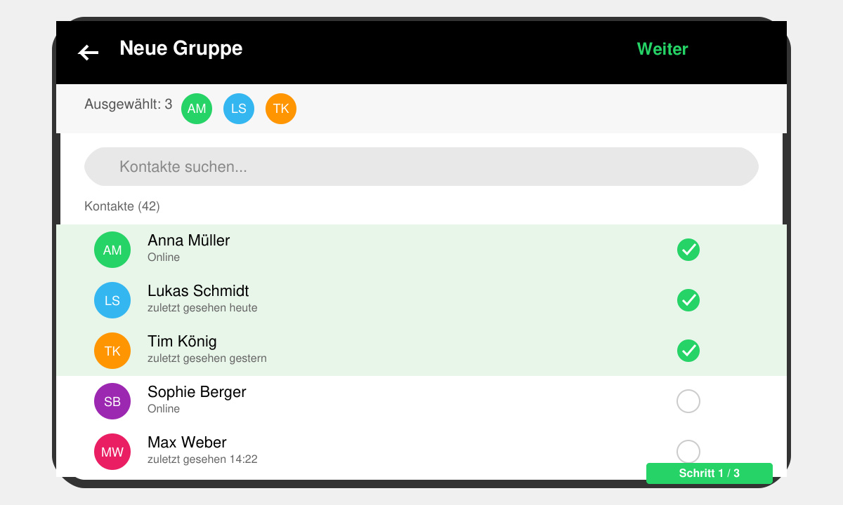 Schritt zum Erstellen einer WhatsApp Gruppe für den 18. Geburtstag