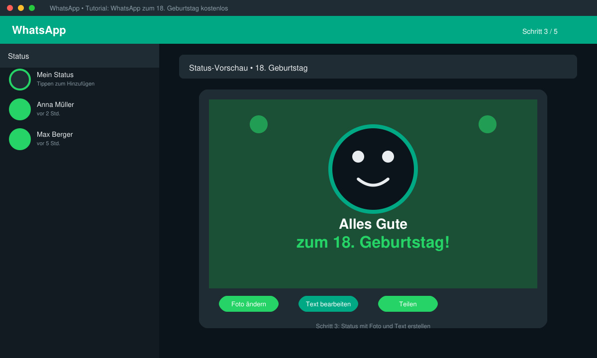 Ergebnis eines individuellen WhatsApp Status zum 18. Geburtstag