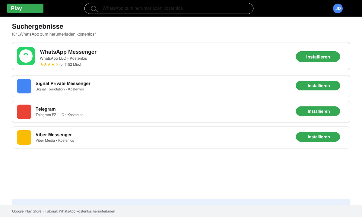 WhatsApp zum herunterladen kostenlos im Play Store suchen