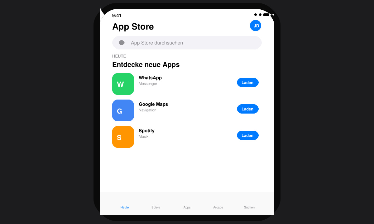 App Store Startseite auf dem iPhone mit Suchleiste