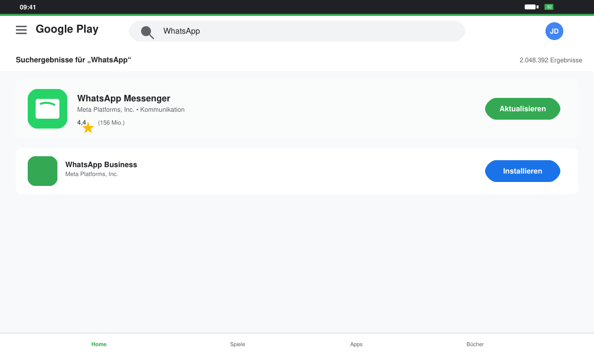 Google Play Store mit WhatsApp Suchergebnis