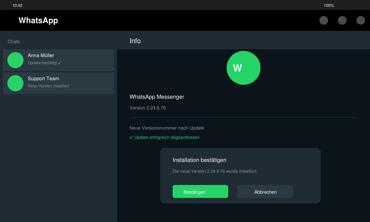 WhatsApp nach erfolgreichem Update geöffnet