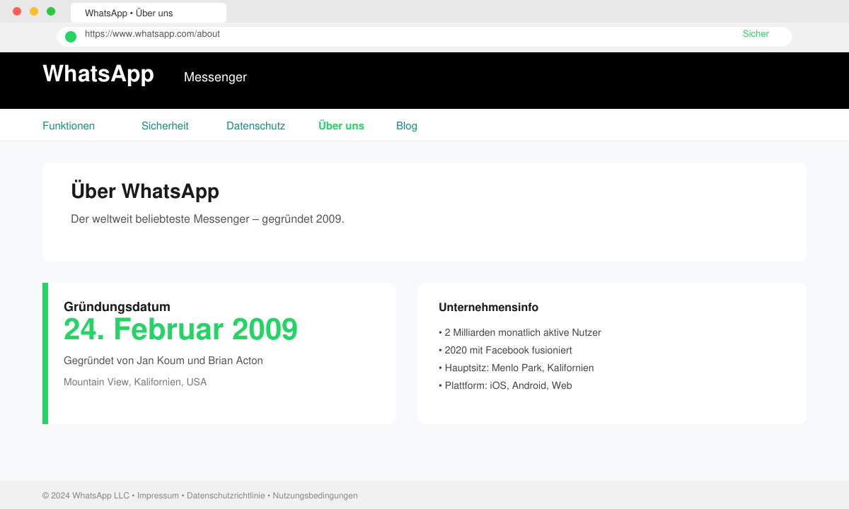 Screenshot der Gründungsinfo auf einer offiziellen Seite