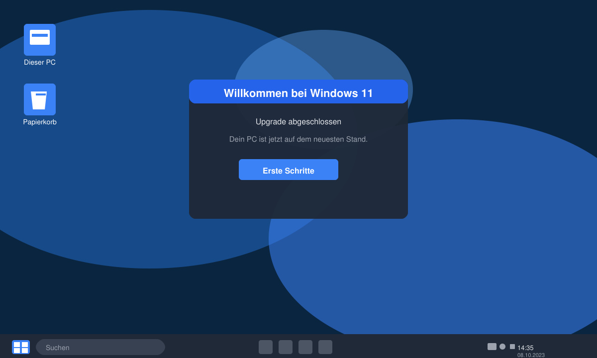 Final Windows 11 desktop after successful upgrade with welcome screen