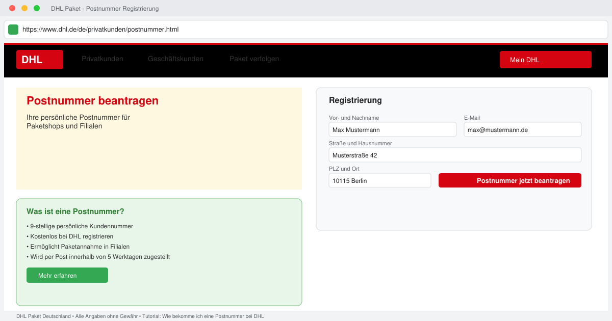Wie bekomme ich eine postnummer bei DHL