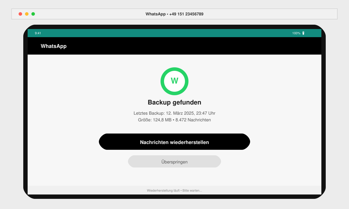 Bildschirm mit der Option „Nachrichten wiederherstellen“ in WhatsApp