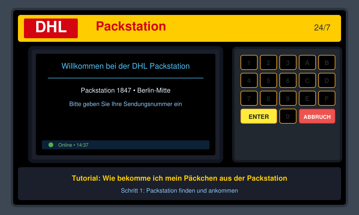 Nahaufnahme des Packstation-Terminals mit Tastatur und Bildschirm