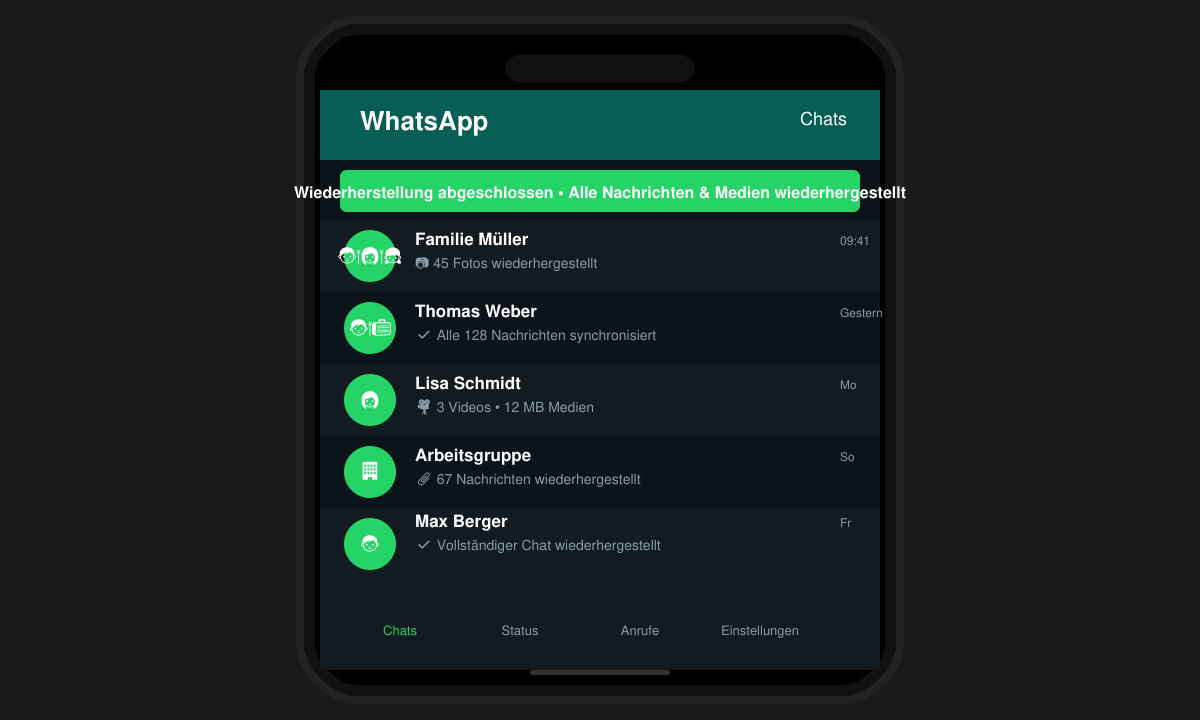 Erfolgreich wiederhergestellte WhatsApp Chats auf dem neuen Handy