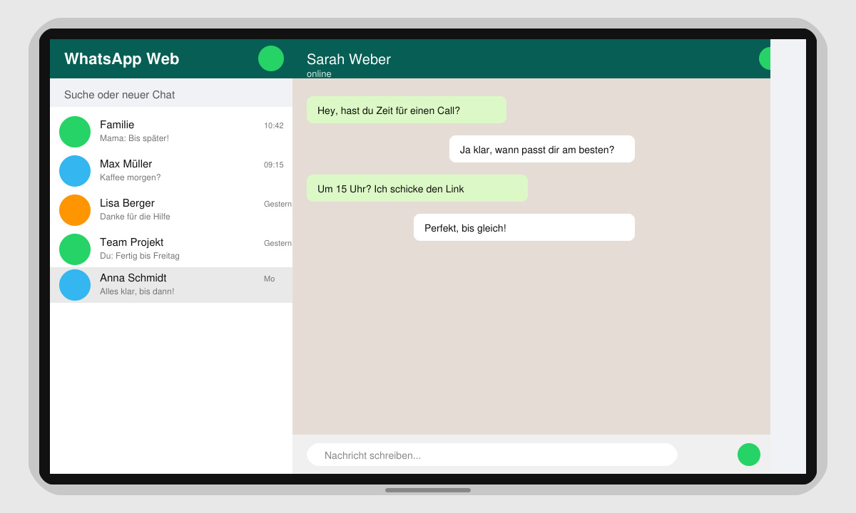 WhatsApp Web Chat auf dem iPad im Querformat