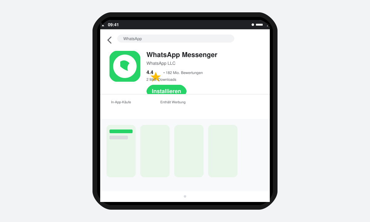 Bildschirm eines Smartphones beim Download von WhatsApp im Play Store mit Installieren-Button