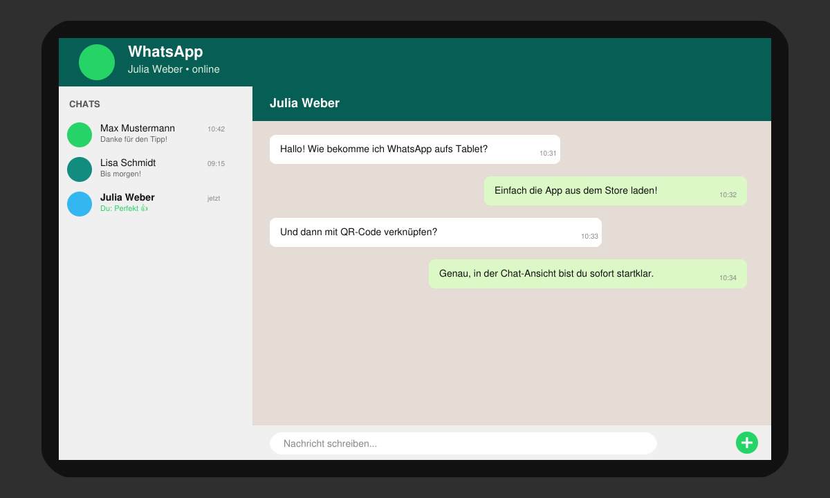 WhatsApp Chat auf Tablet Bildschirm