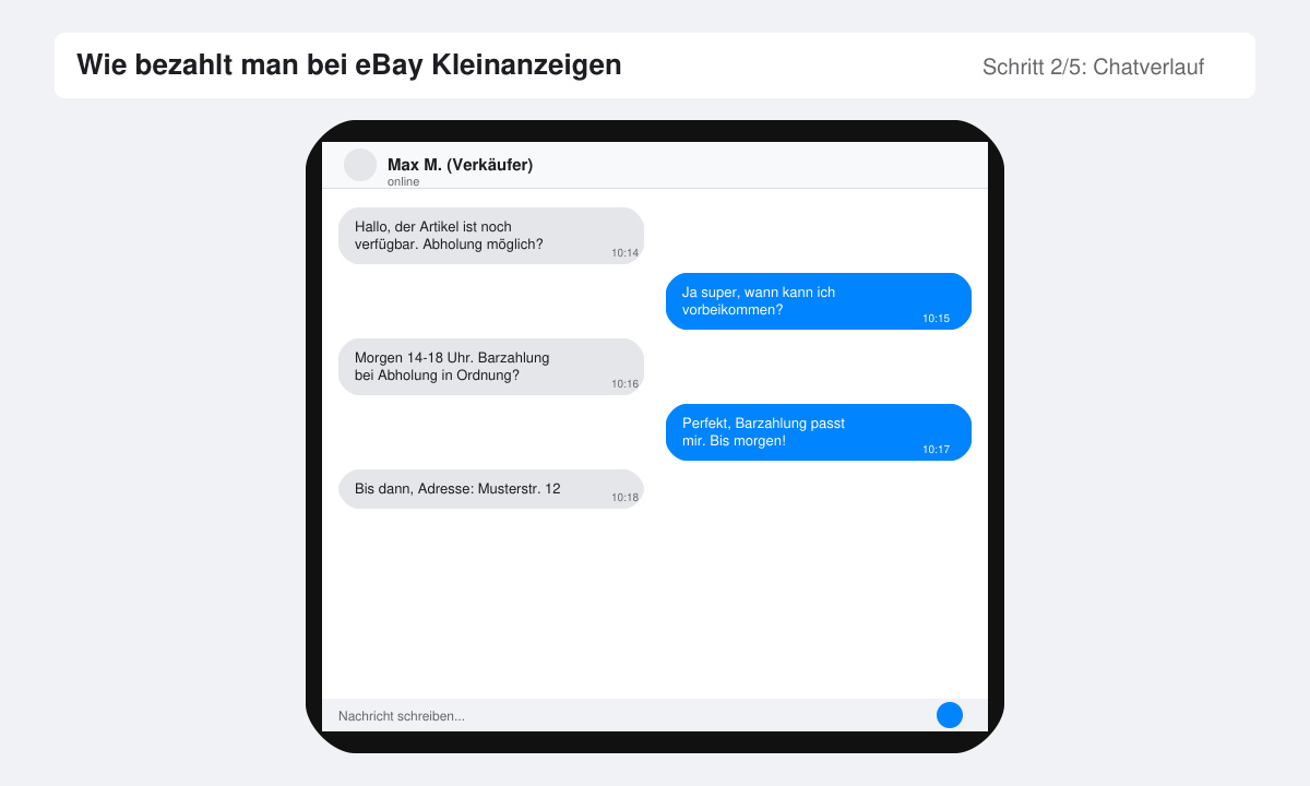 Chatverlauf zur Klärung der Zahlung bei ebay kleinanzeigen