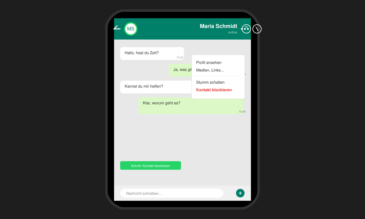 WhatsApp Chat öffnen zum Blockieren