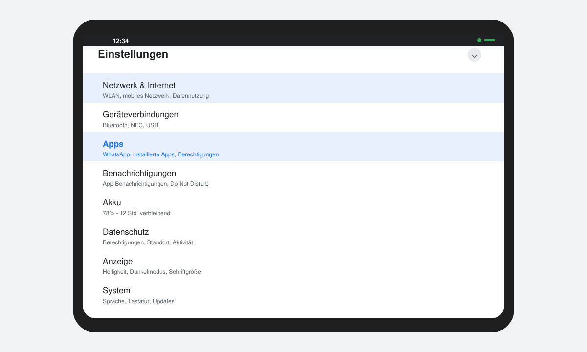 Close-up of Android settings menu highlighting the Apps section
