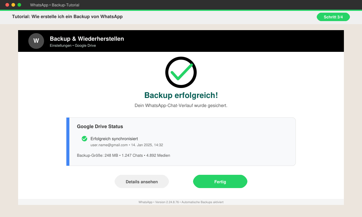 Erfolgreiches WhatsApp Backup auf Google Drive
