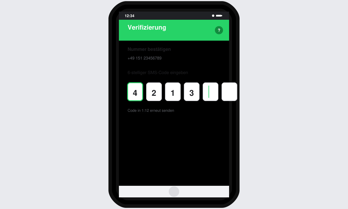 Eingabefeld für den Verifizierungscode in WhatsApp