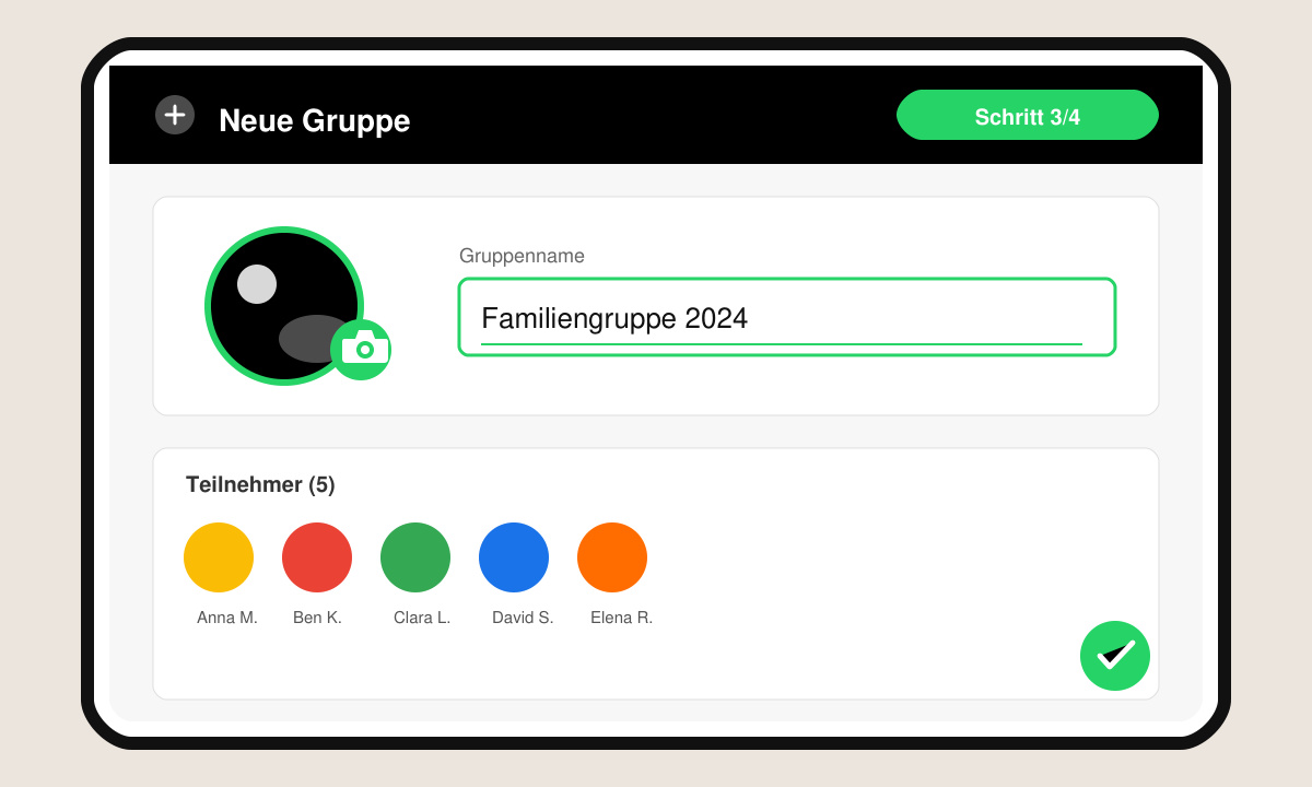 Eingabefeld für Gruppennamen und Bild in WhatsApp