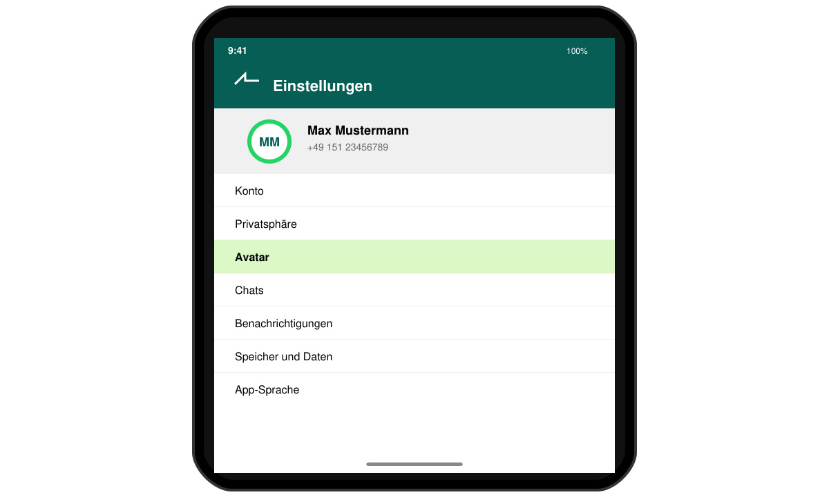 Avatar-Option in den WhatsApp-Einstellungen auswählen
