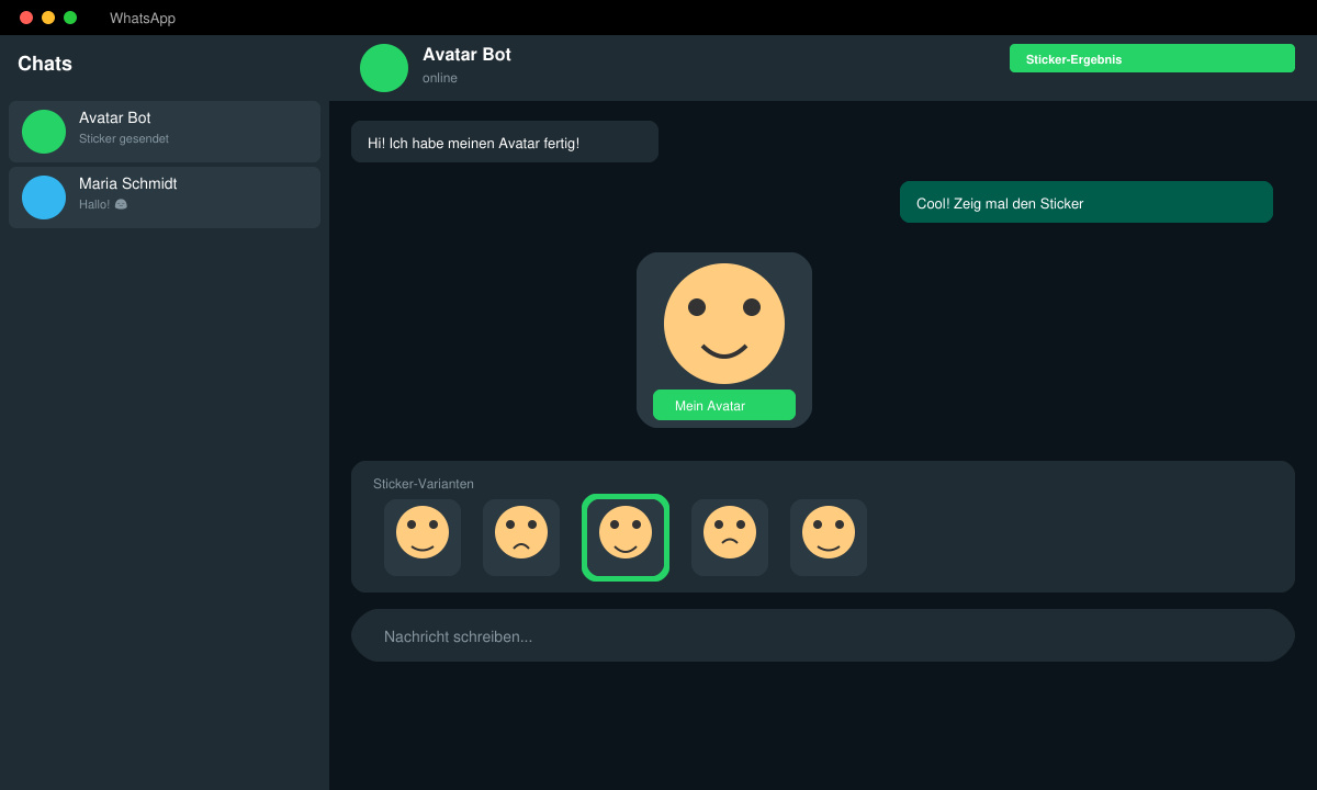Fertig erstellter WhatsApp Avatar als Sticker im Chat