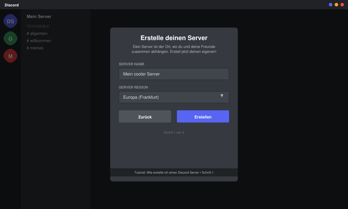 Screenshot des Plus-Symbols und des Erstellungsfensters in Discord