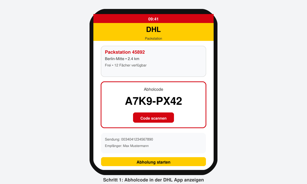 DHL App zur Paketabholung an der Packstation