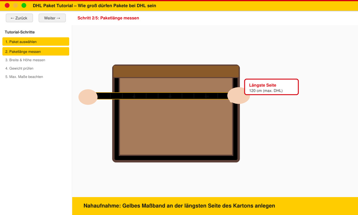 Paketlänge mit Maßband ermitteln