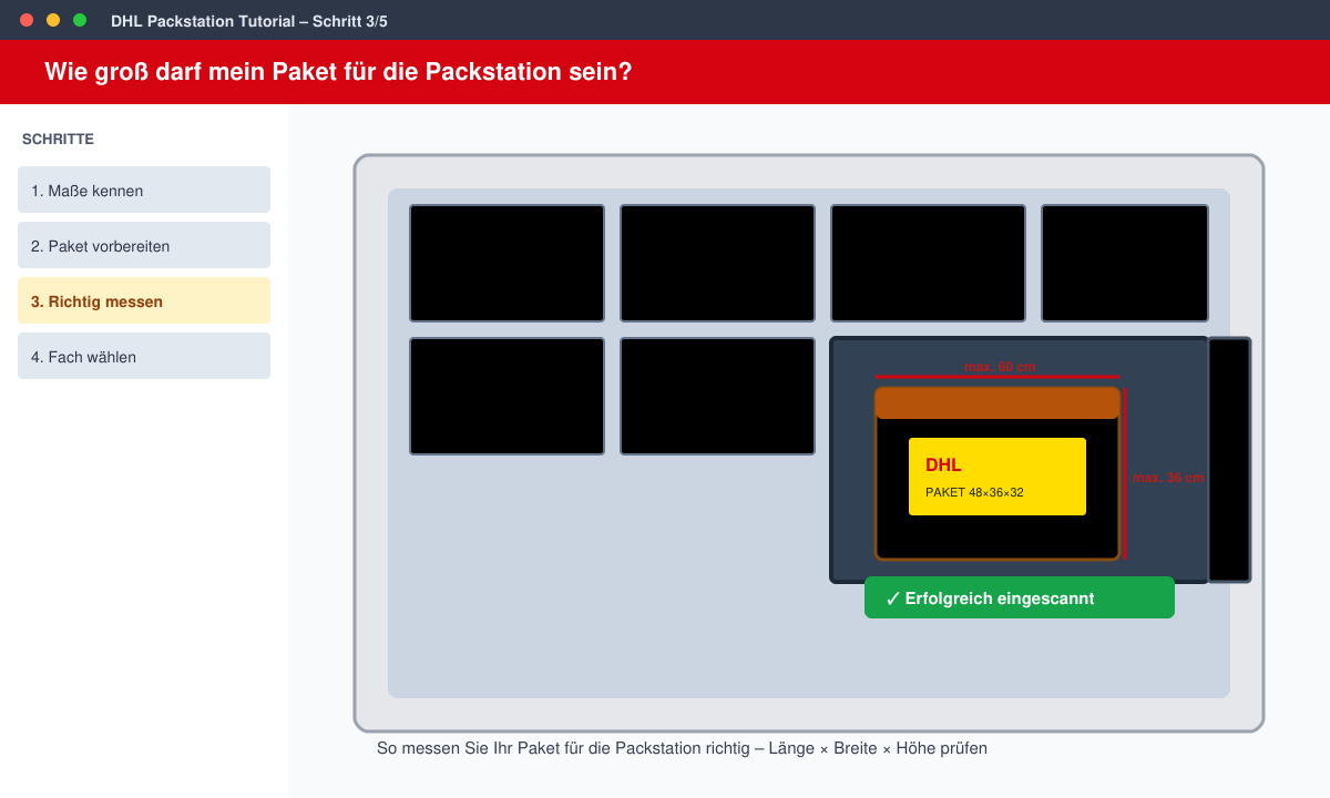 Erfolgreich eingescanntes Paket in einem geöffneten Packstation-Fach