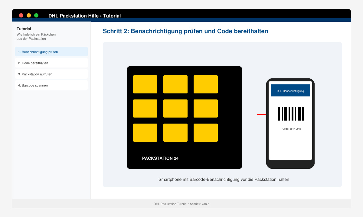 Nutzer scannt Barcode der Benachrichtigung mit dem Smartphone vor der Packstation