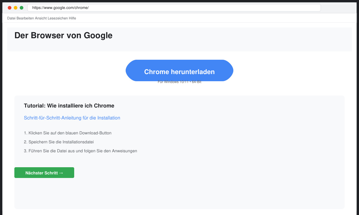Chrome Download Button auf der offiziellen Seite