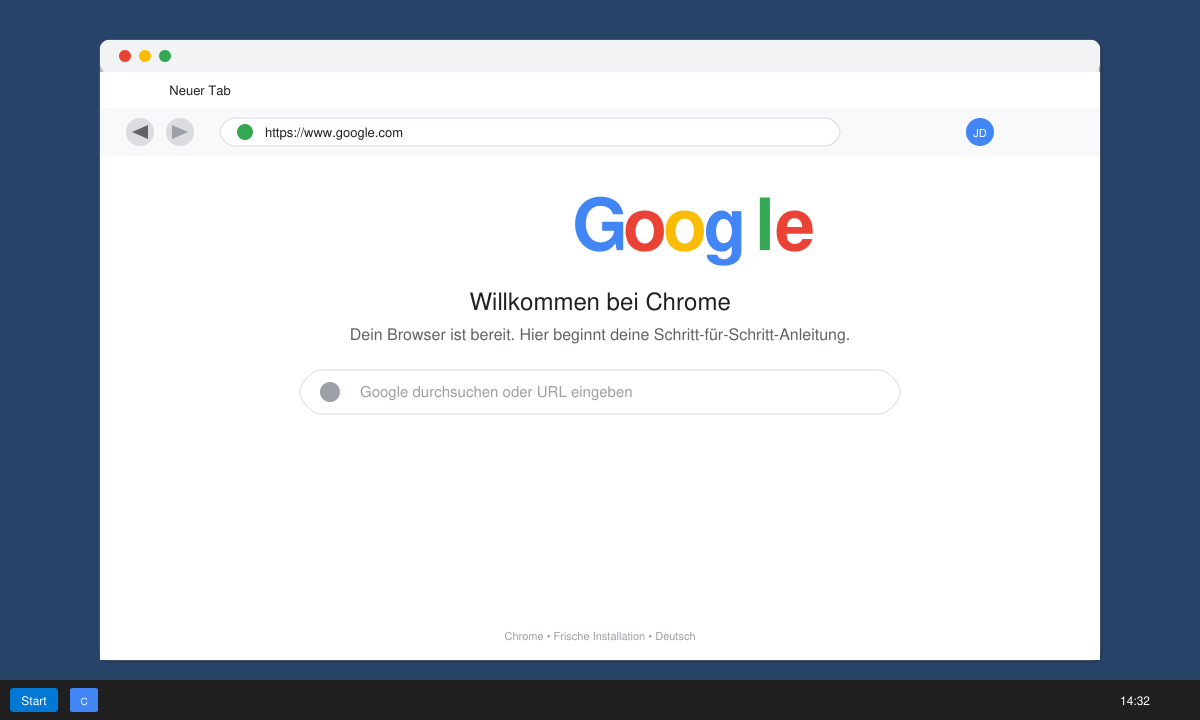 Erfolgreich installierter Chrome Browser mit Willkommensseite