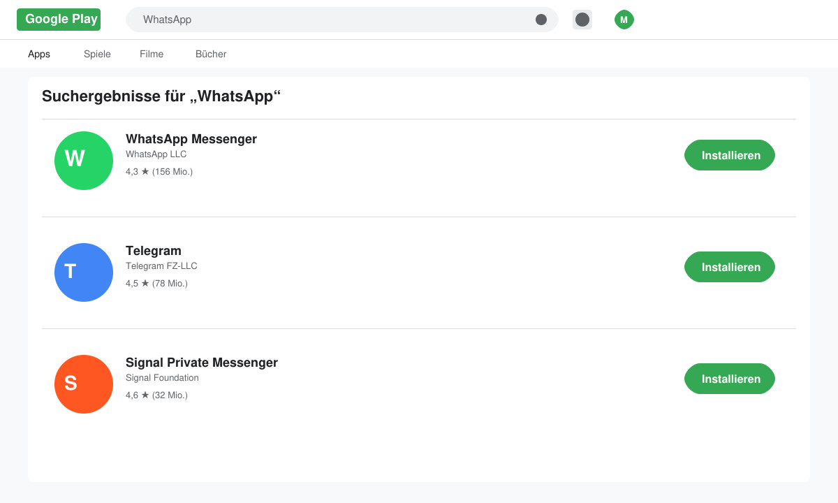 WhatsApp im Google Play Store suchen und installieren