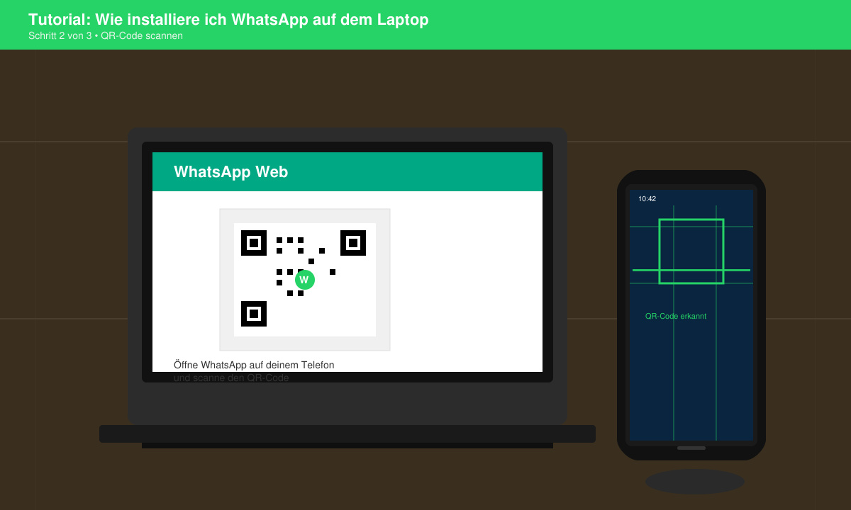 Laptop-Bildschirm zeigt QR-Code, Smartphone scannt ihn
