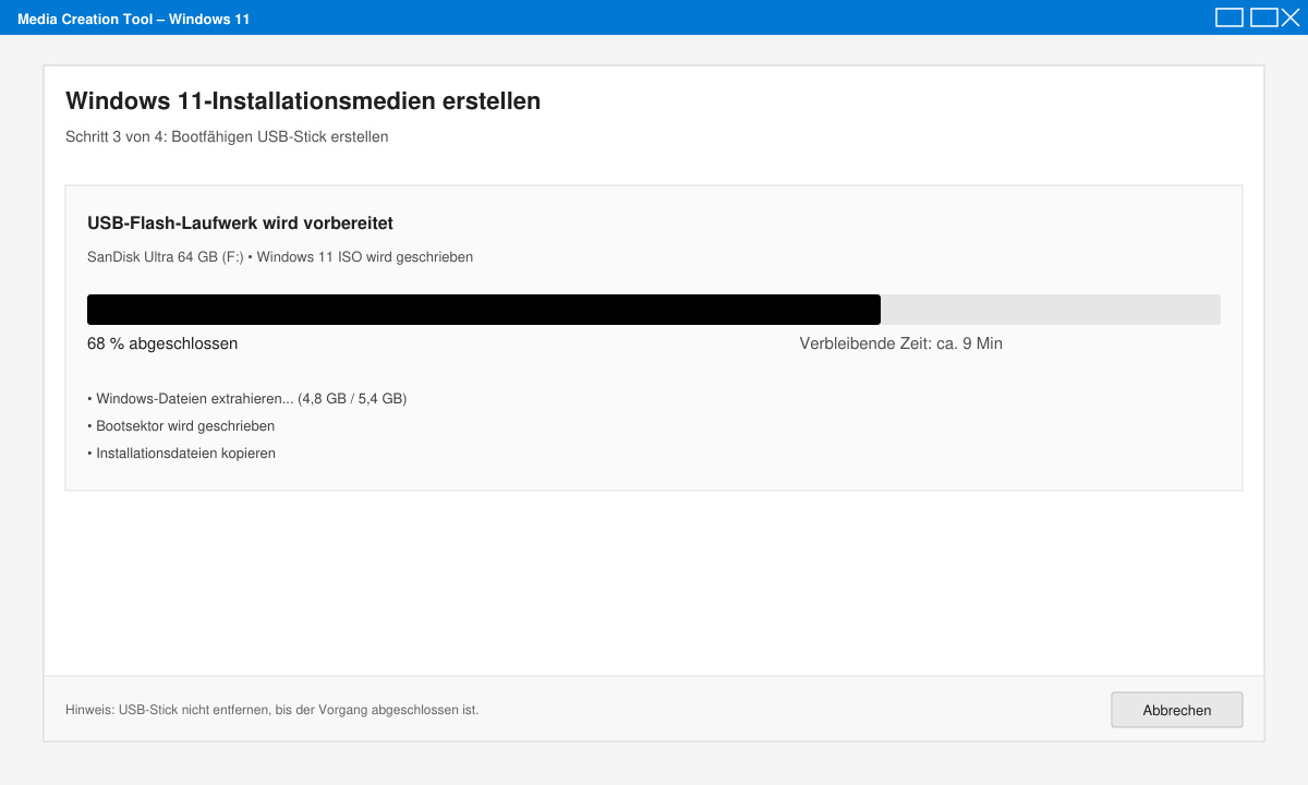 Erstellung des Windows 11 Bootsticks mit dem Microsoft Media Creation Tool