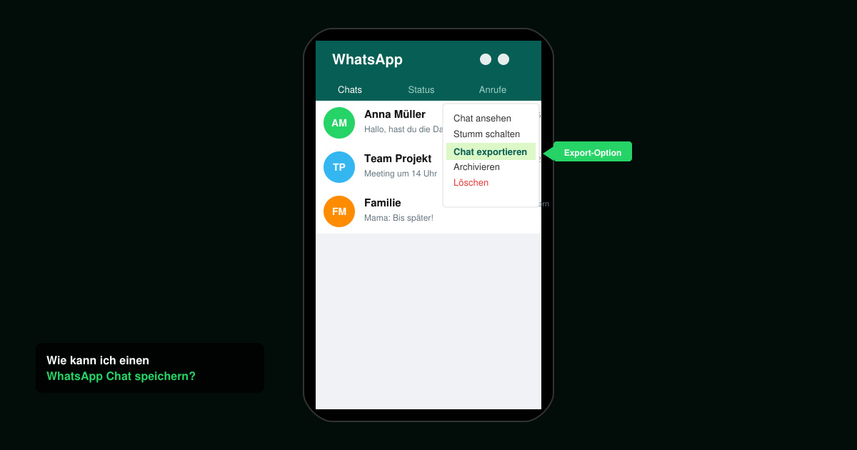 Wie kann ich einen WhatsApp chat speichern