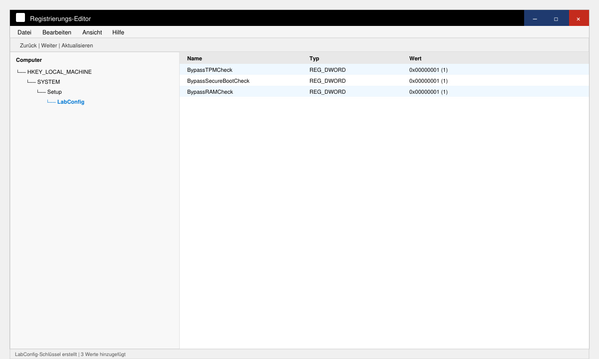 Windows 11 Setup nach erfolgreicher Registry-Anpassung