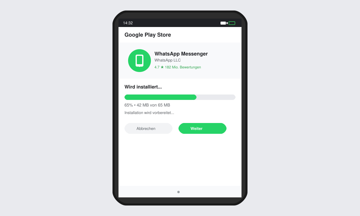 Installationsfortschritt von WhatsApp auf einem Android-Handy