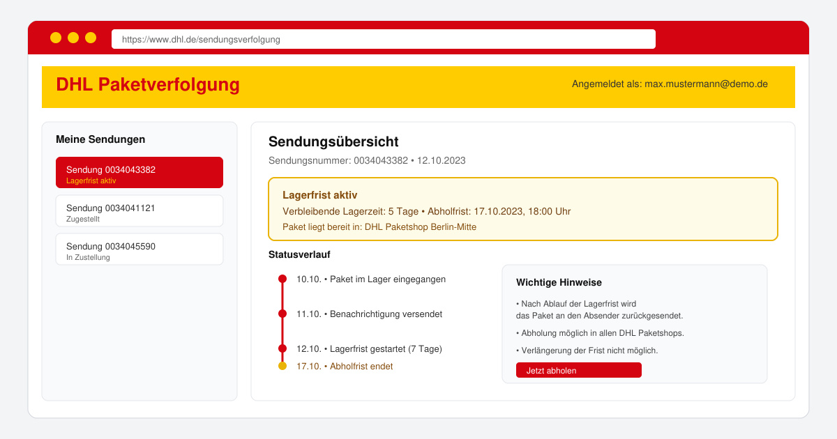 Wie lange darf ein paket bei DHL sein