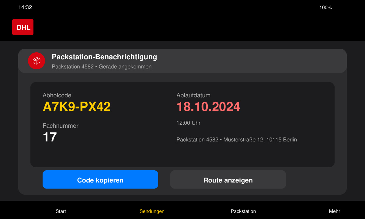 DHL App mit Packstation Benachrichtigung