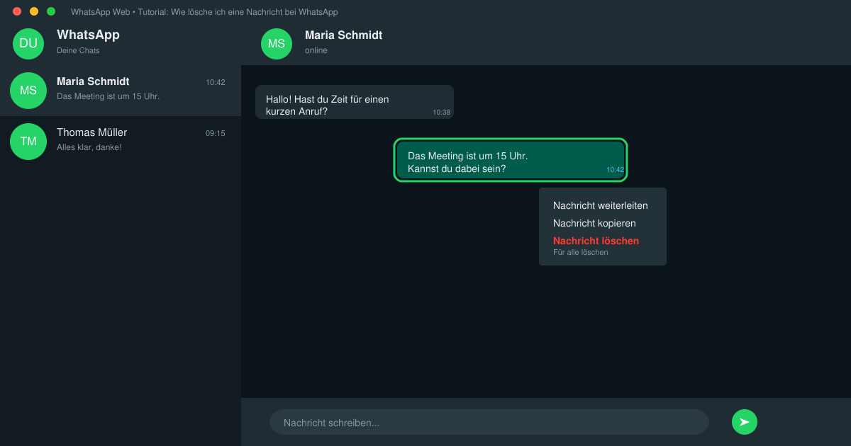 Wie lösche ich eine nachricht bei WhatsApp