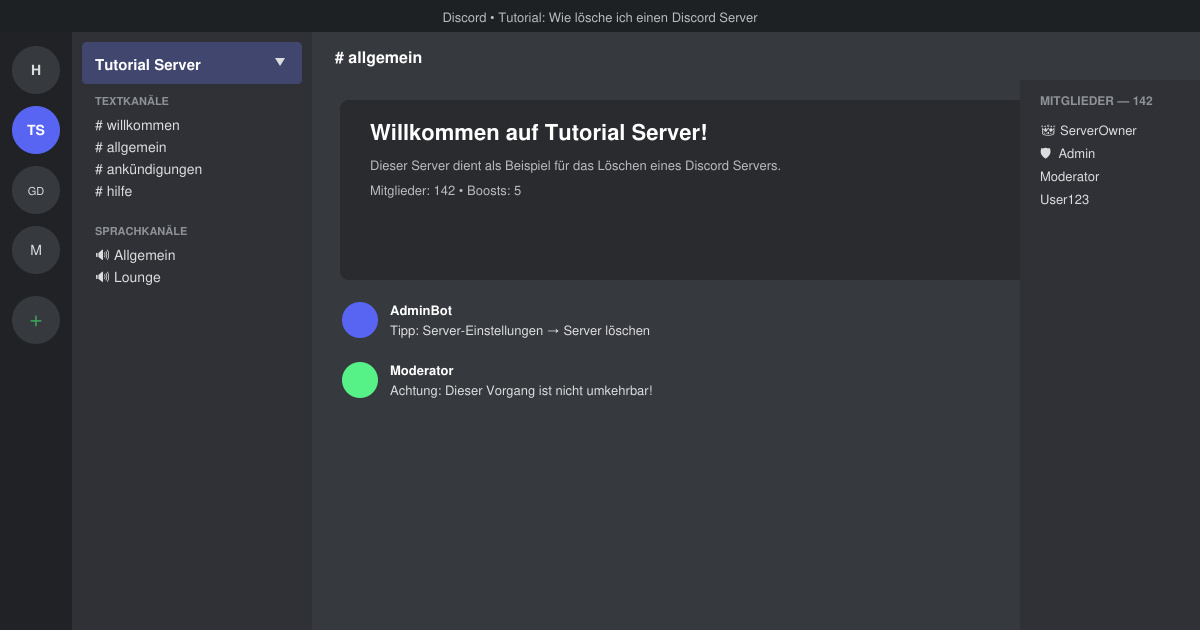 Wie lösche ich einen Discord server